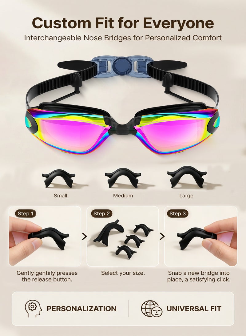 Axpeih 5-in-1 Anti-Fog Pro Swim Goggles Set for Adults with Silicone Swim Cap, Anti-Fog UV Protection, Clear Vision, 180° Panoramic, Durable PC Material - Waterproof Swimming Accessories Kit with Carry Case, Nose Clip, & Earplugs (Black Purple) - Image 4